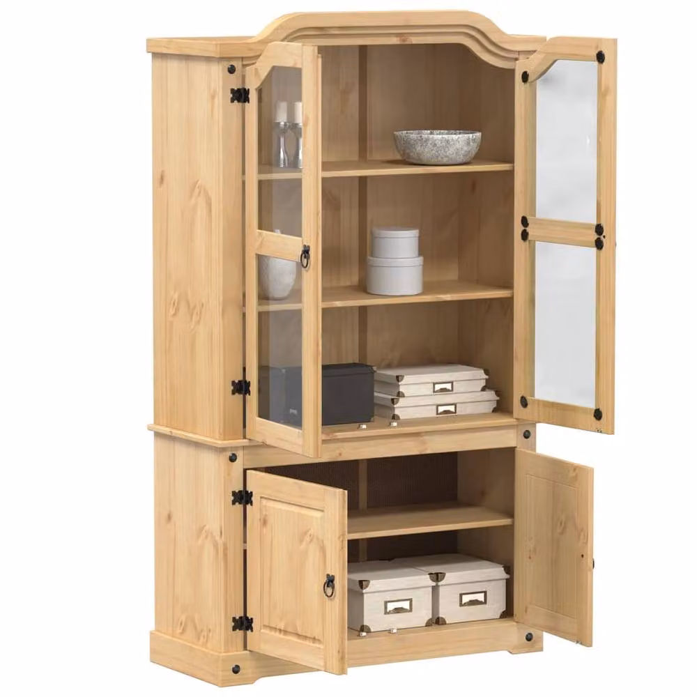 Berkfield Home Corona Glass Display Cabinet in Light Tan Solid Pine Wood, W/D/H: 103.5 x 42 x 180 cm – 2