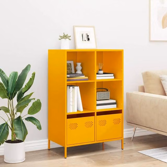 Berkfield Home Mustard Yellow Steel Highboard W: 68 cm, D: 39 cm, H: 103.5 cm