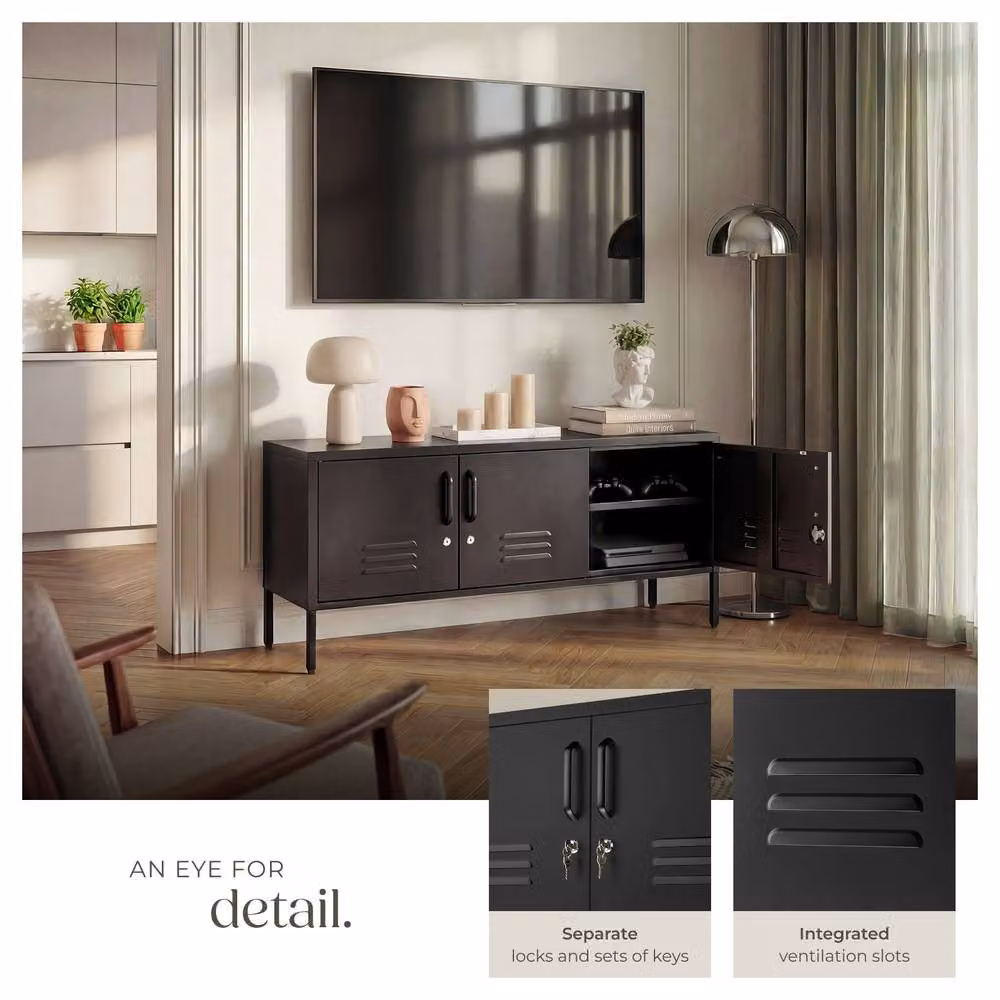 tectake Baker Sideboard in Matt Black with Lockable Doors and Cable Management – 4