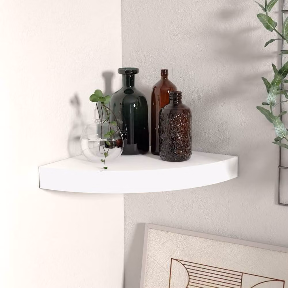 Berkfield Home White Floating Corner Shelf, W/D/H: 25 x 25 x 3.8 cm – 1