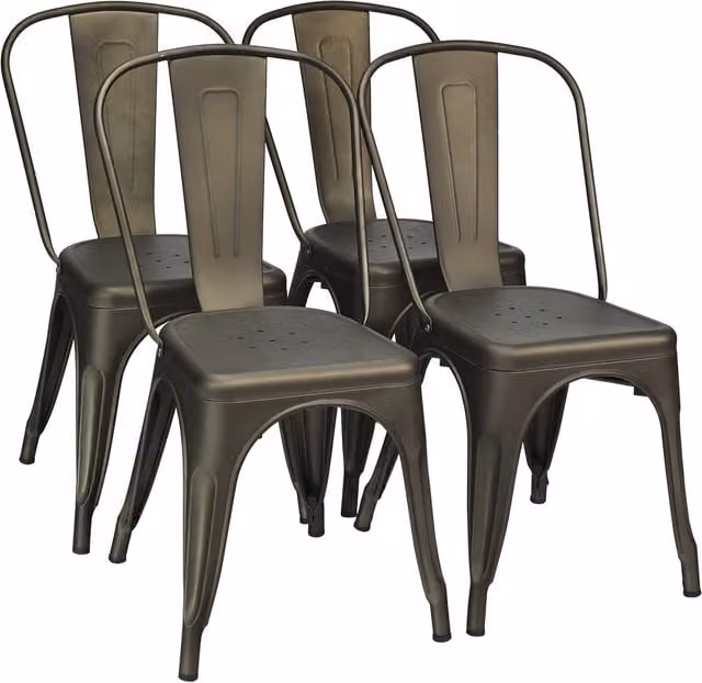 Costway Metal Stackable Kitchen and Terrace Dining Chair in Green and Black