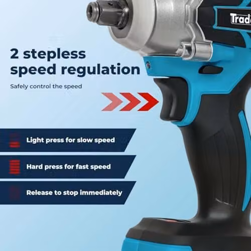 Traderight 21V Cordless Brushless Impact Wrench 73-Piece Kit with 550Nm High Torque, 1/2" and 1/4" Adapters, 4.0Ah Battery and Fast Charger in Black and Blue – 5