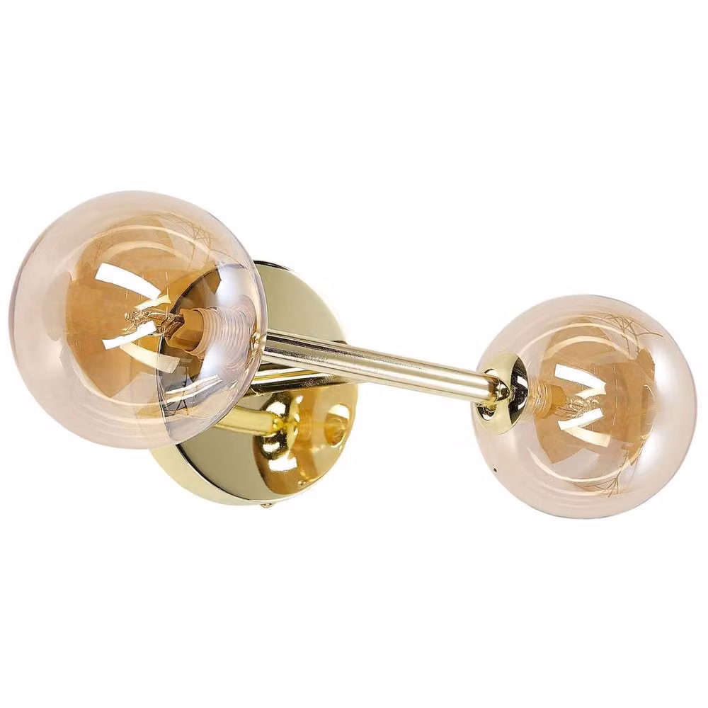 Wyld and Coco Modern Gold and Brass Steel Wall Lamp with Two Transparent Glass Sphere Shades – 2