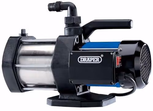 Draper 1100W Surface Mounted Water Pump in Black, Max Flow Capacity 5400 l/h with Thermal Overload Protection and Waterproof On/Off Switch – 1