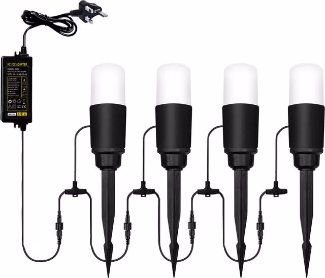 Litecraft Sitka Set of 4 LED Outdoor Pathway Ground Spike Lights, Black