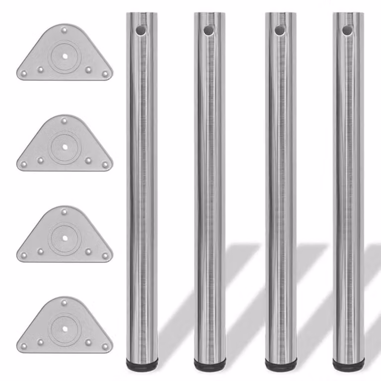 Berkfield Home Sturdy Height Adjustable Table Legs in Brushed Nickel Silver, H: 71 cm