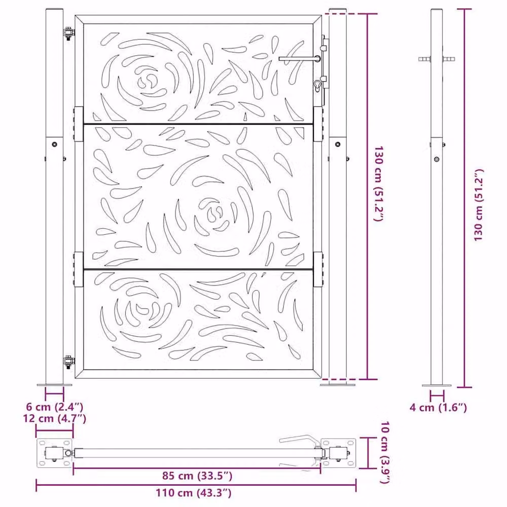 Berkfield Home Beautiful Garden Gate in Black Steel with Flame Design, W: 105 cm, H: 130 cm – 7