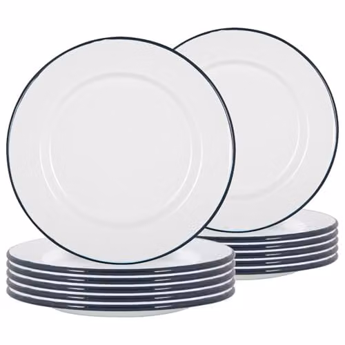 Argon Tableware Blue Enamel Steel Dinner Plates, Pack of 12, Diameter: 25.5 cm – 1