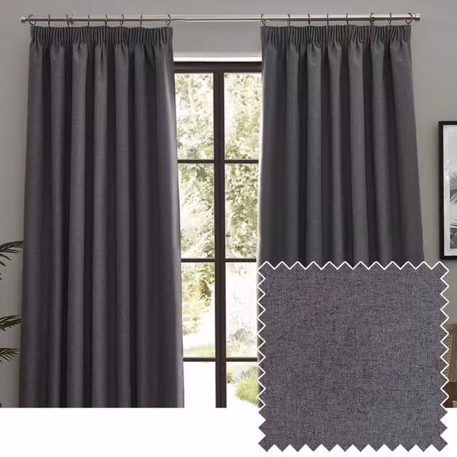 Make It A Home Dawn Blackout Pencil Pleat Curtains, Charcoal Grey, W: 137 cm, H: 168 cm