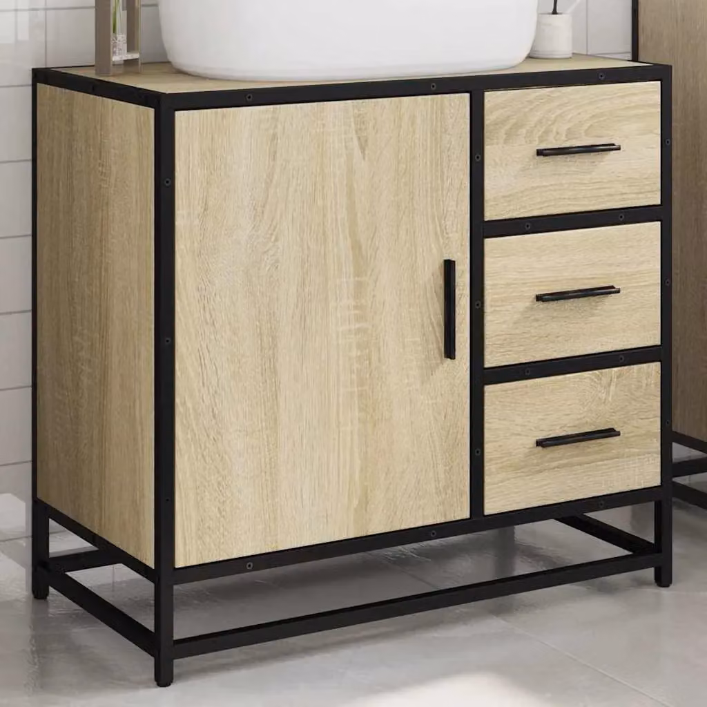 Berkfield Home Sonoma Oak Bathroom Sink Cabinet, Brown, W/D/H: 65 x 33 x 60 cm – 4