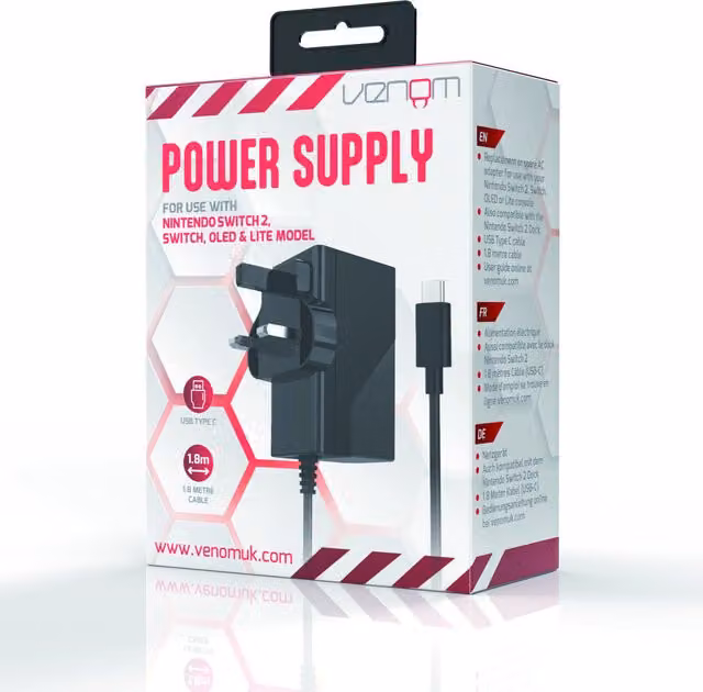 Venom 60W Fast Charge Power Adaptor for Nintendo Switch 2, Black