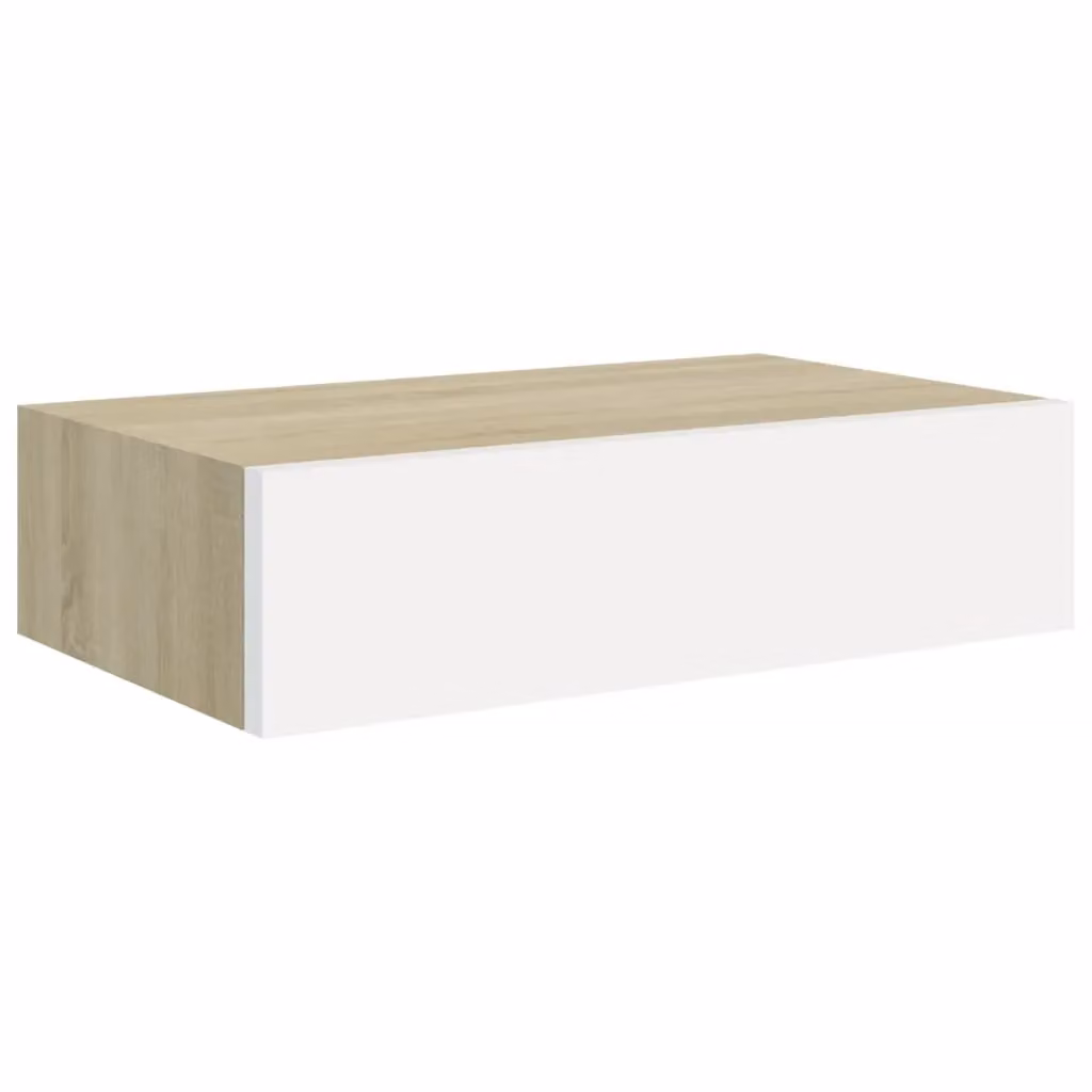 Berkfield Home Wall-mounted Drawer Shelf in Oak and White, Brown MDF, W/D/H: 40 x 23.5 x 10 cm – 2