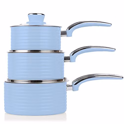 Swan Retro 3 Piece Induction Saucepan Set with Glass Lids, Blue, Ceramic Coating – 2