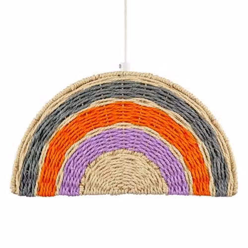 Happy Homewares Multicolour Orange and Grey Modern Rattan Dome Ceiling Pendant Light Shade, W/D/H: 32 x 18 x 12 cm