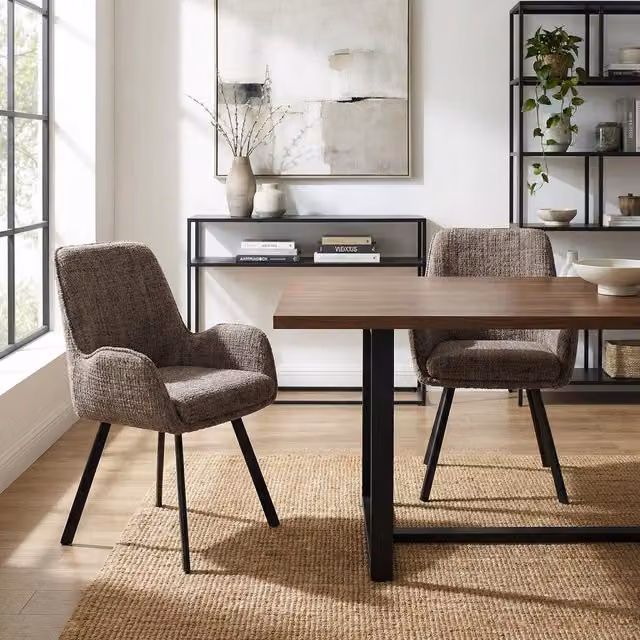 FWStyle Pack of 2 Brown Fabric 360 Degree Swivel Dining Chairs