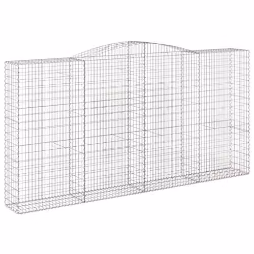 vidaXL Set of 4 Arched Gabion Baskets in Silver Galvanised Steel, W/D/H: 400 x 50 x 200/220 cm