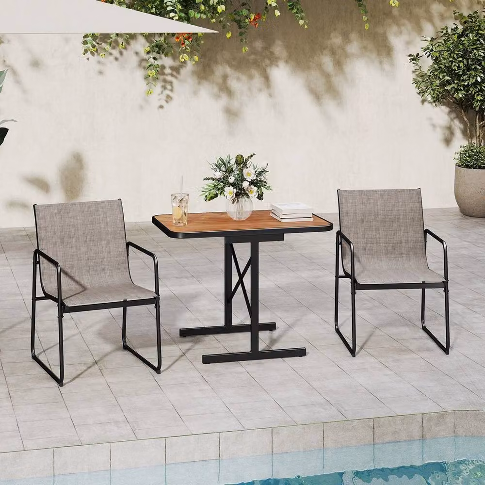 Kelvenix Brown Metal Outdoor Furniture Set with Rectangle Dining Table for 3 Adults, Width: 100 cm – 3