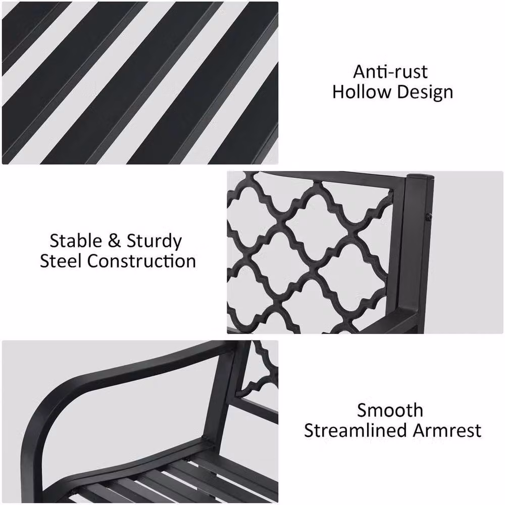 PAWNORA 2 Seater Metal Patio Garden Bench in Black – 3