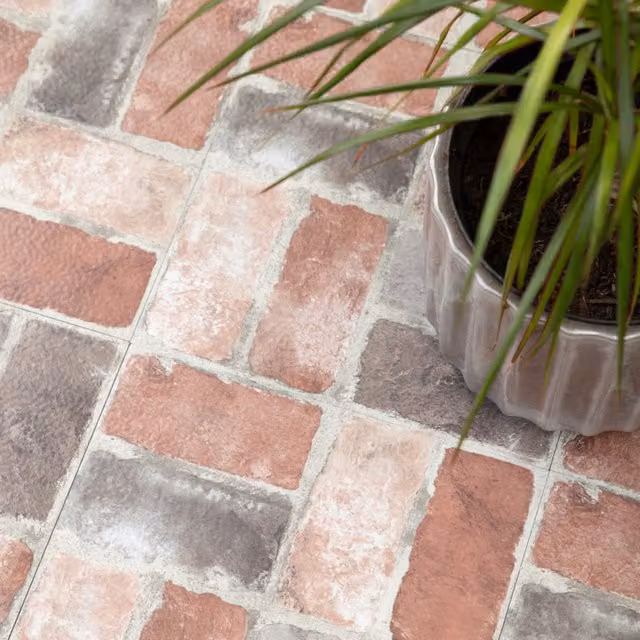 Floor Pops Harvard Brick Red Self-adhesive Vinyl Floor Tiles with Rustic Tile Look