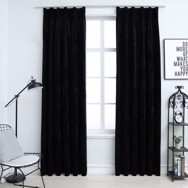 Berkfield Home Blackout Velvet Curtains, 2 Pack, Black, W: 140 cm, H: 175 cm – 1