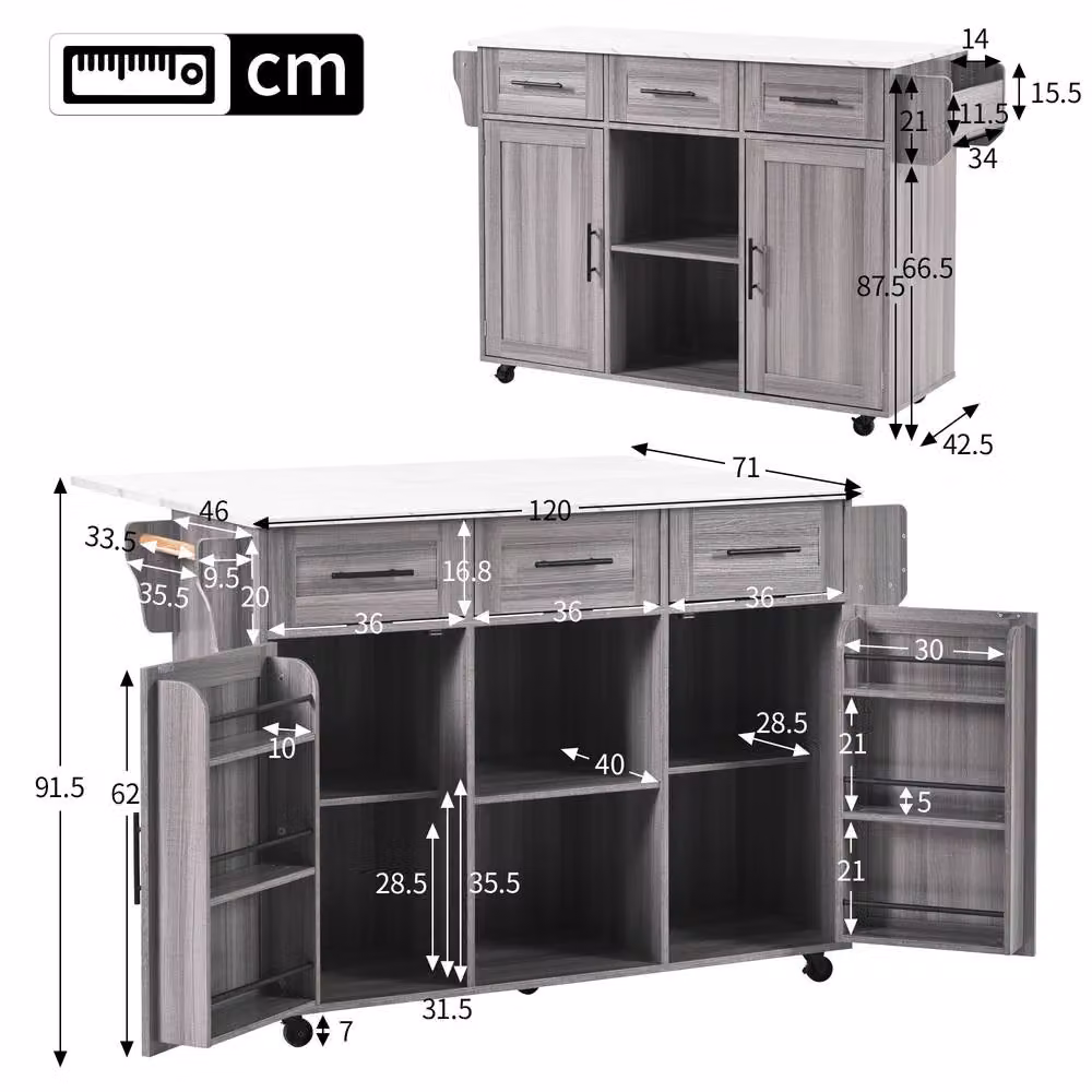 Merax Kitchen Island Trolley with Foldable Worktop and Storage Cabinet in Grey – 8