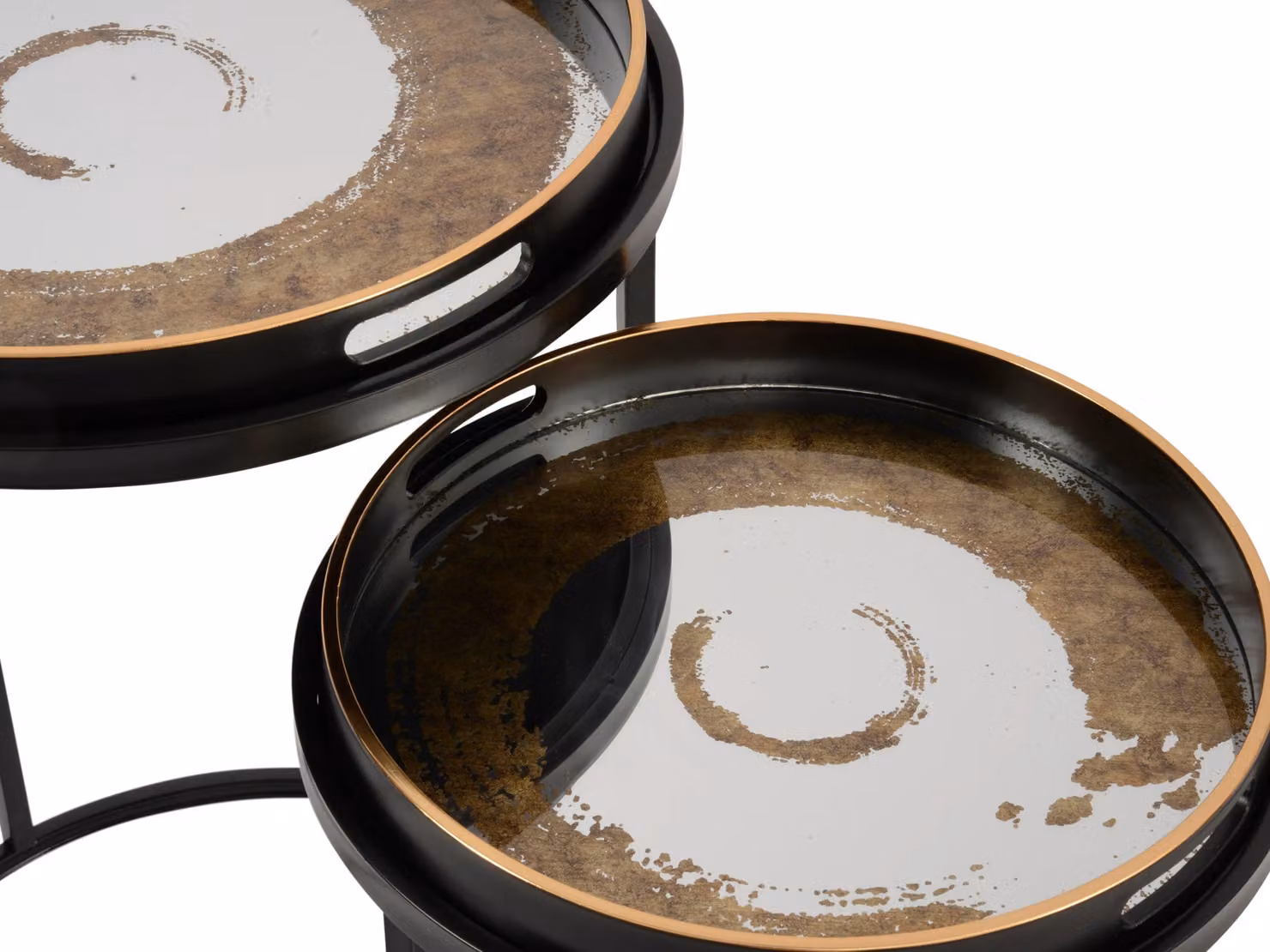 Libra Interiors Set of 2 Modern Gold and Black Abstract Glass and Metal Side Tray Tables – 2