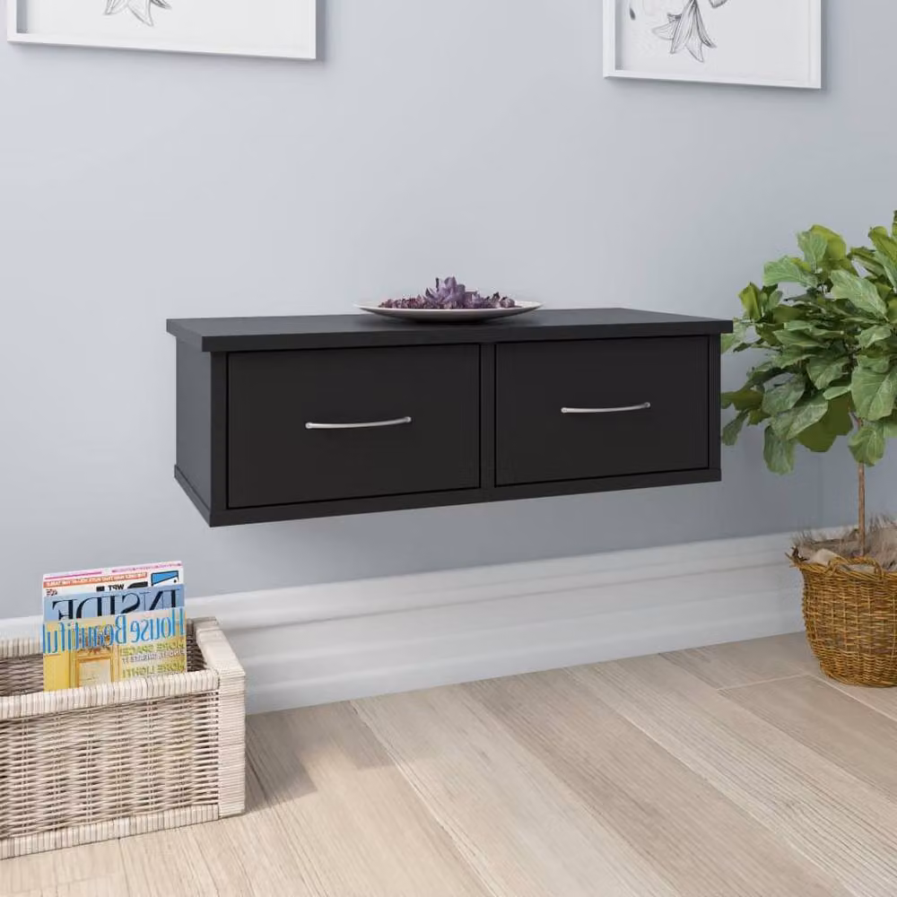 Berkfield Home Wall-mounted Drawer Shelf in Black, W: 60 cm, D: 26 cm, H: 18.5 cm – 2
