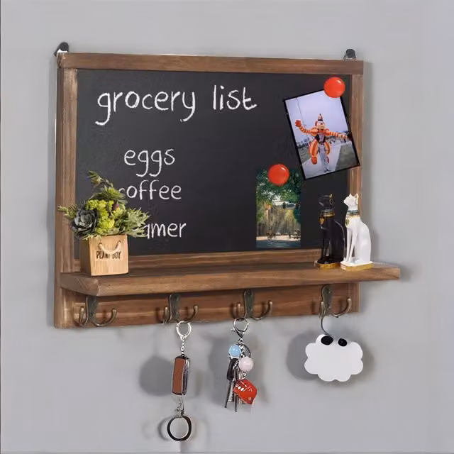 Pirlo Plush Rustic Brown Wooden Chalkboard with Wall Hooks – 1
