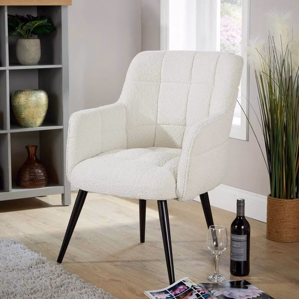 FORGEVIO White Bouclé Fabric Tub Armchair with Armrests for Living Room or Bedroom – 2
