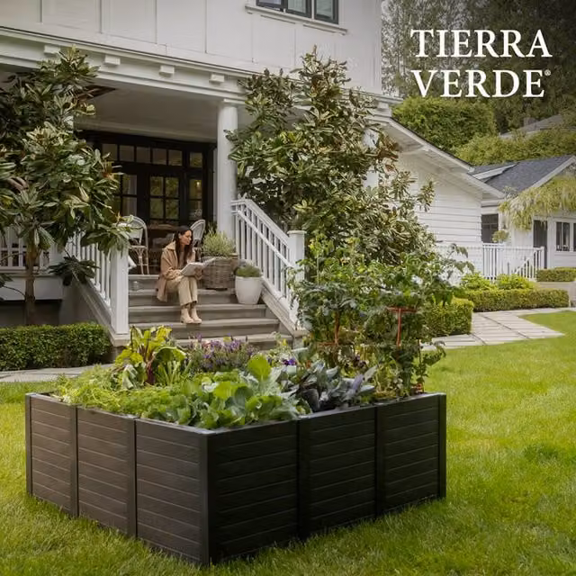 Tierra Verde 12 Panel Black Plastic WPC Raised Bed for Vegetable and Herb Gardens