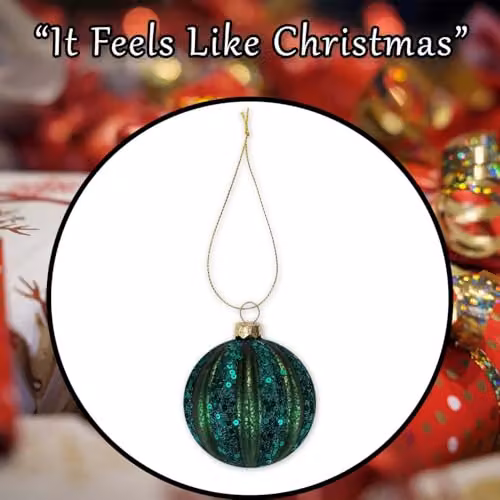 VFM e-Store Green Striped Glass Christmas Hanging Bauble – 7
