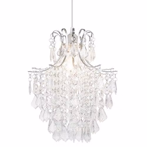 Cosylyte Jasmine Easyfit Classic Beaded Pendant Light, Transparent and Chrome, W/D/H: 28.5 x 28.5 x 34.5 cm