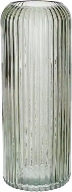 Kingsbury Gifts Modern Ribbed Glass Cylinder Flower Vase in Green