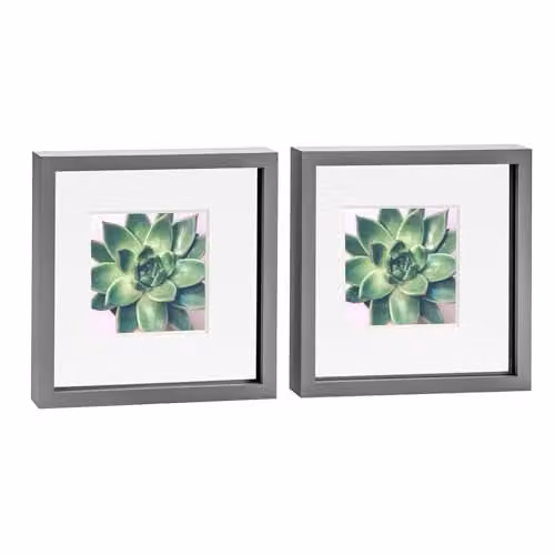 Nicola Spring 2 Piece Grey Square 3D Shadow Box Photo Frame Set with Glass Aperture