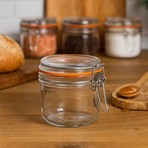 Argon Tableware Glass Storage Jar with Leakproof Clip Lid, 200ml, Transparent with Orange Seal – 4