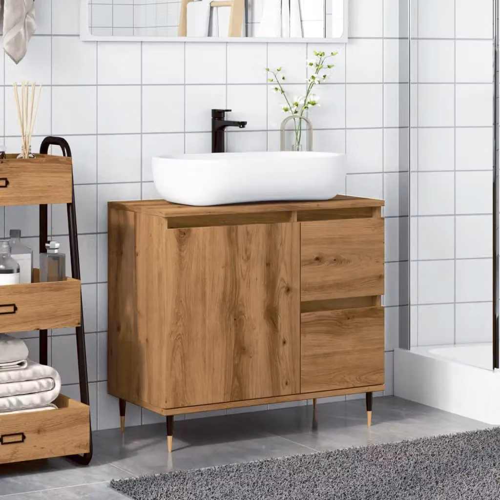 Berkfield Home Artisan Oak Bathroom Cabinet in Brown, W: 65 cm, D: 33 cm, H: 60 cm – 3