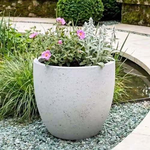 IDEALIST Set of 3 Speckled Grey Reinforced Stone Round Outdoor Plant Pots, 40cm, 45l