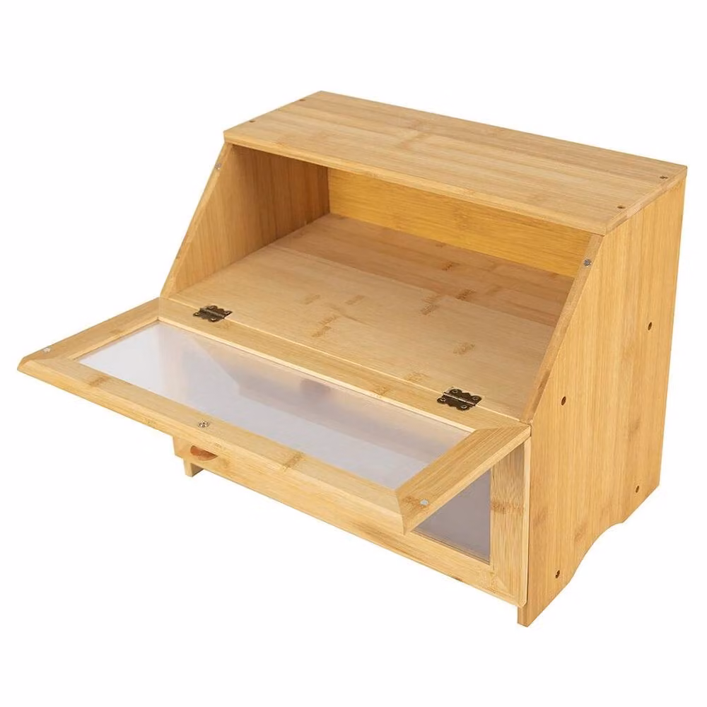 PAWNORA 2-Tier Bamboo Bread Box Kitchen Countertop Storage Bin with Door, Beige – 2