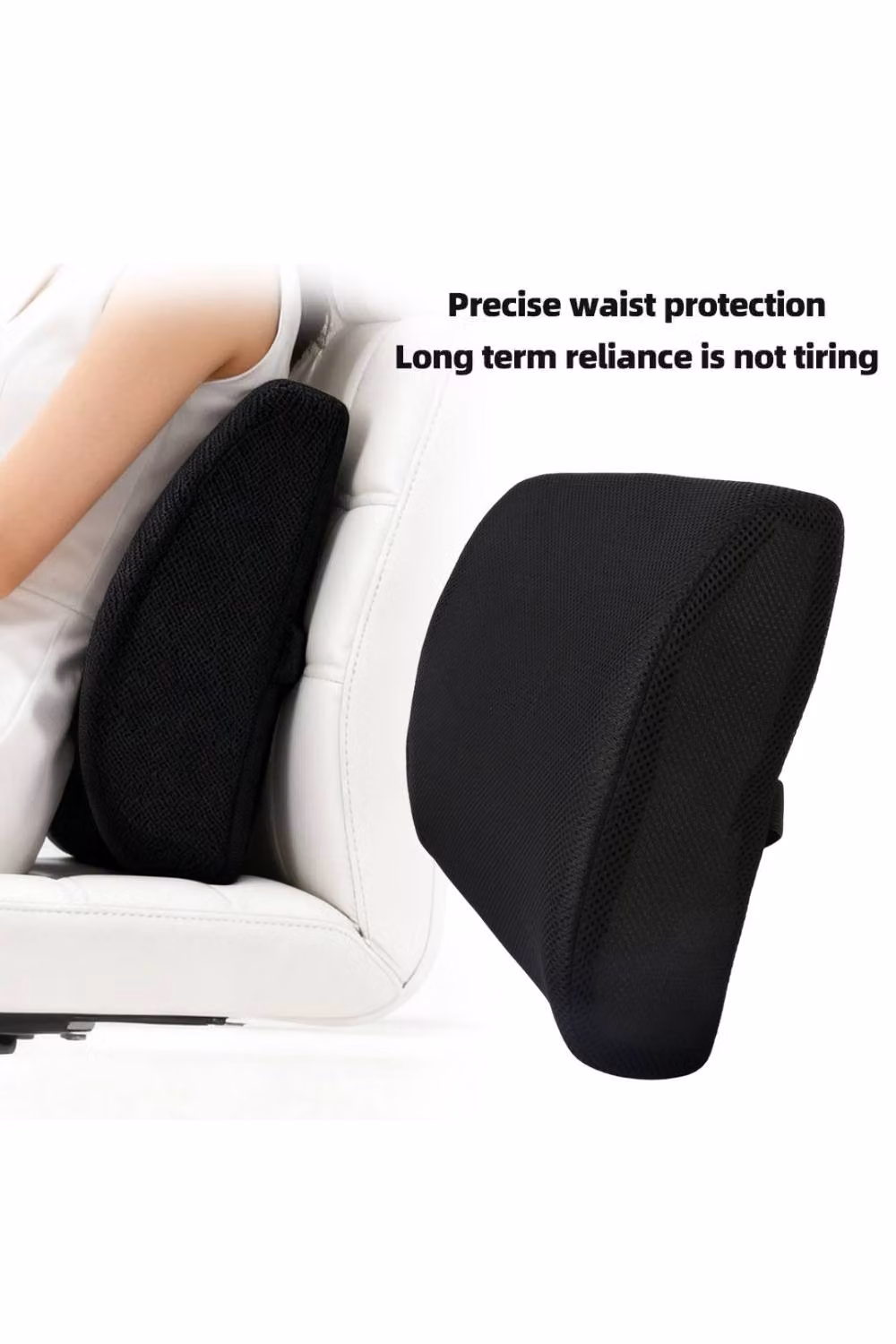 KDMD Black Memory Foam Lumbar Back Support Cushion with Breathable Removable Mesh Cover – 5
