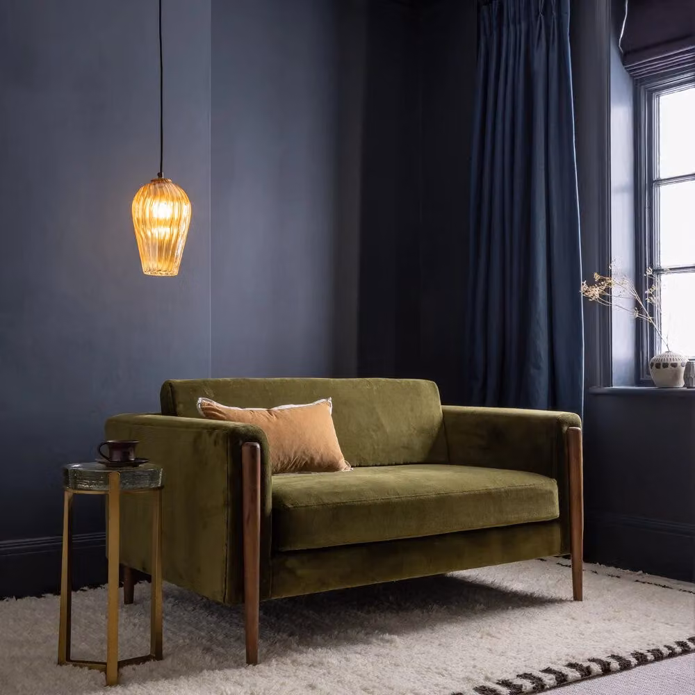 Atkin and Thyme Lexington Loveseat in Deep Green Velvet