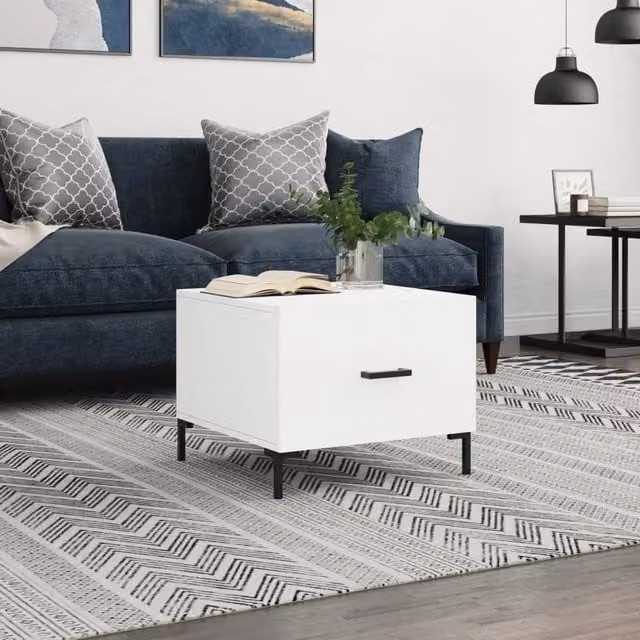 Berkfield Home White Square Coffee Table in Engineered Wood, W/D/H: 50 x 50 x 40 cm