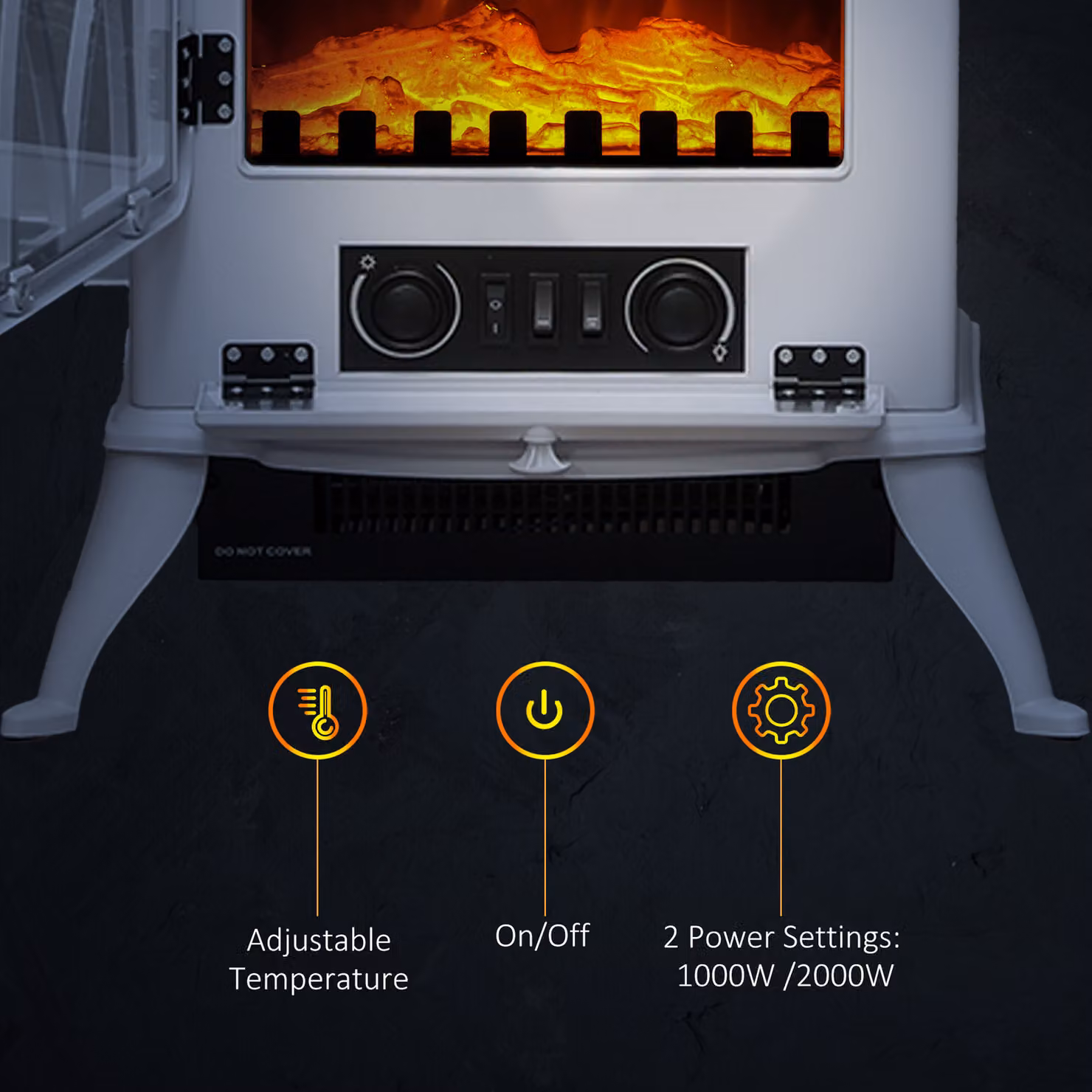 HOMCOM Vintage Electric Fireplace Heater, 2kW, White – 4