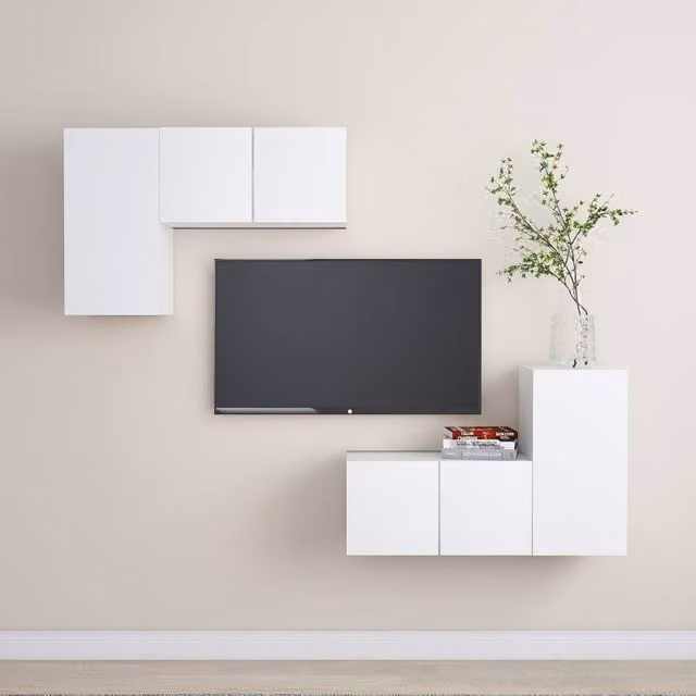 Berkfield Home 4 Piece White Matt MDF Wall Mounted TV Cabinet Set – 1