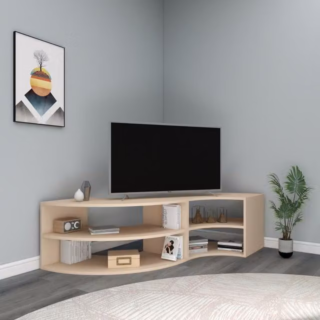 Destina Home Melitta Corner TV Stand with Shelving Unit in Beige