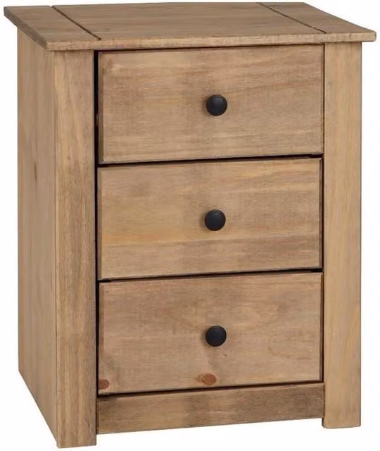 FORGEVIO Natural Wax Mexican Pine 3 Drawer Bedside Nightstand Cabinet in Beige – 1