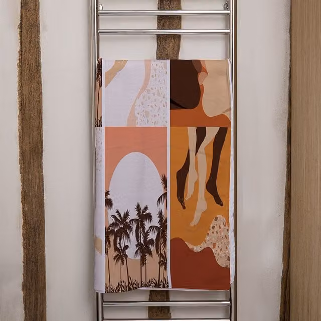 Benjamin Tate Design LTD Abstract Floral Collages and Landscape Scenes Bath Towel in Orange and Multicolour