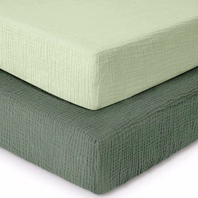 MHG Living 2 Pack Muslin Cot Bed Fitted Sheets in Pink and Green