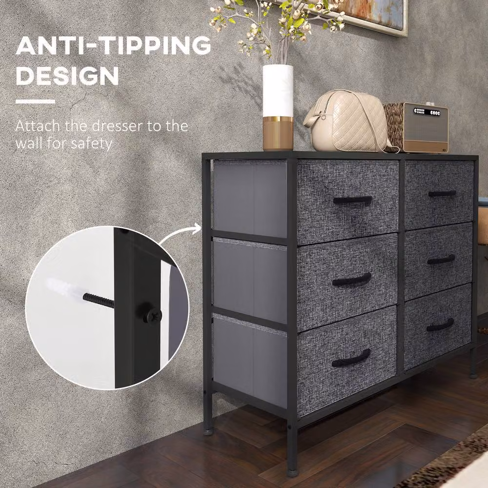 ERGOVEXA Industrial Fabric Chest of Drawers with 6 Drawers, Black, H: 80.0 cm, W: 62.5 cm, D: 30.0 cm – 6