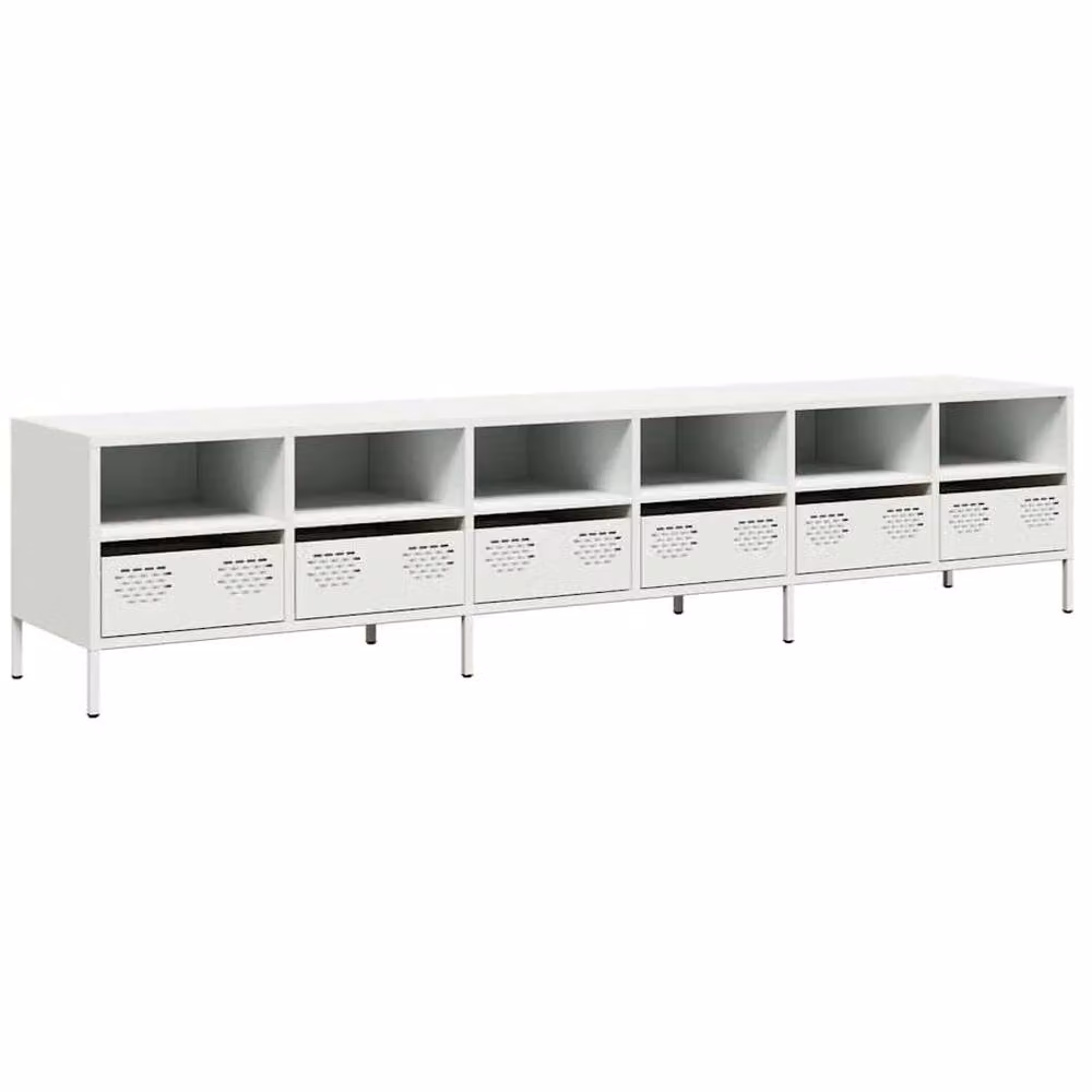 Berkfield Home White Industrial TV Cabinet in Matt Cold-rolled Steel, W: 202 cm, D: 39 cm, H: 43.5 cm – 3
