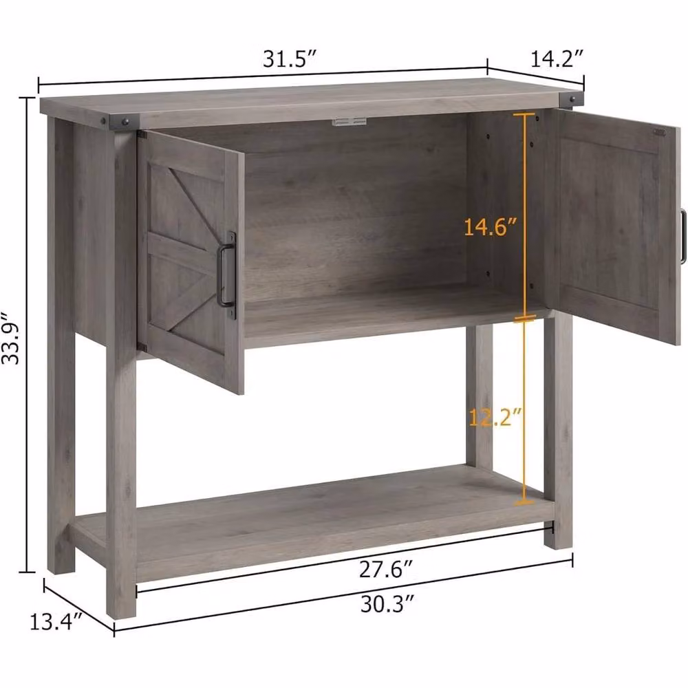 KORVIXA Grey Modern Farmhouse Console Table with 2 Door Cabinet, W/D/H: 100 x 100 x 80 cm – 2